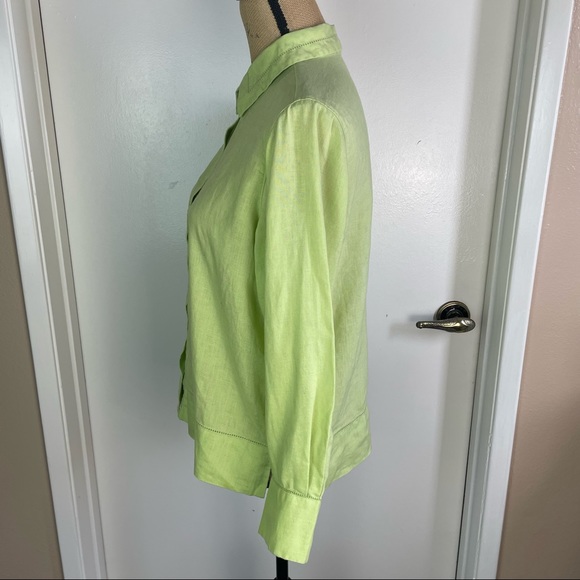 Sigrid Olsen Sport Women 8 Petite Dress Shirt Top Green Button Up Linen Blend - Picture 12 of 14
